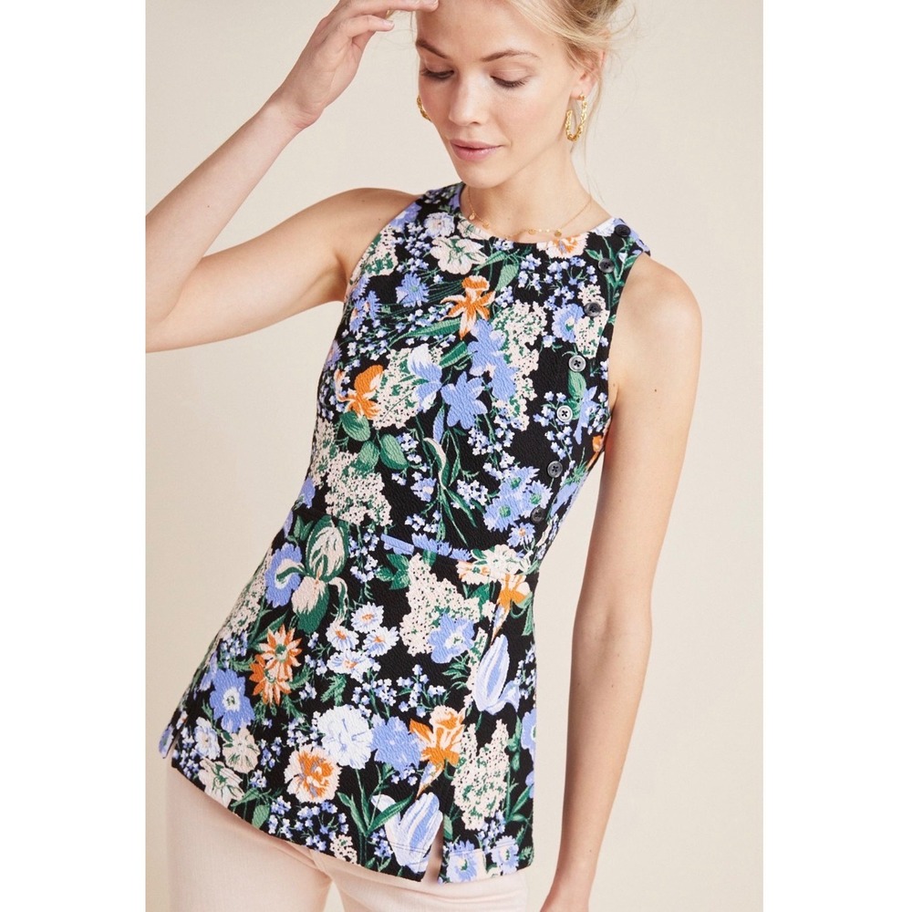 Anthropologie Maeve Brenner Sleeveless Top Size XL Floral Peplum Romantic